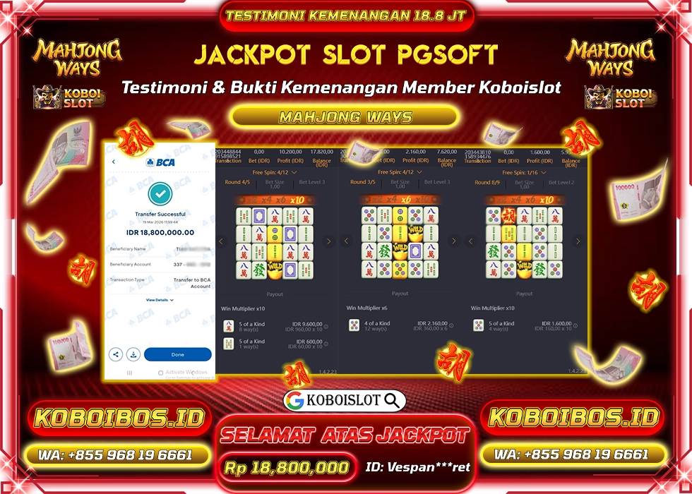 BUKTI KEMENANGAN ID Vespan***ret SLOT GACOR MAHJONG WAYS 1 Rp18.800.000,- LUNAS